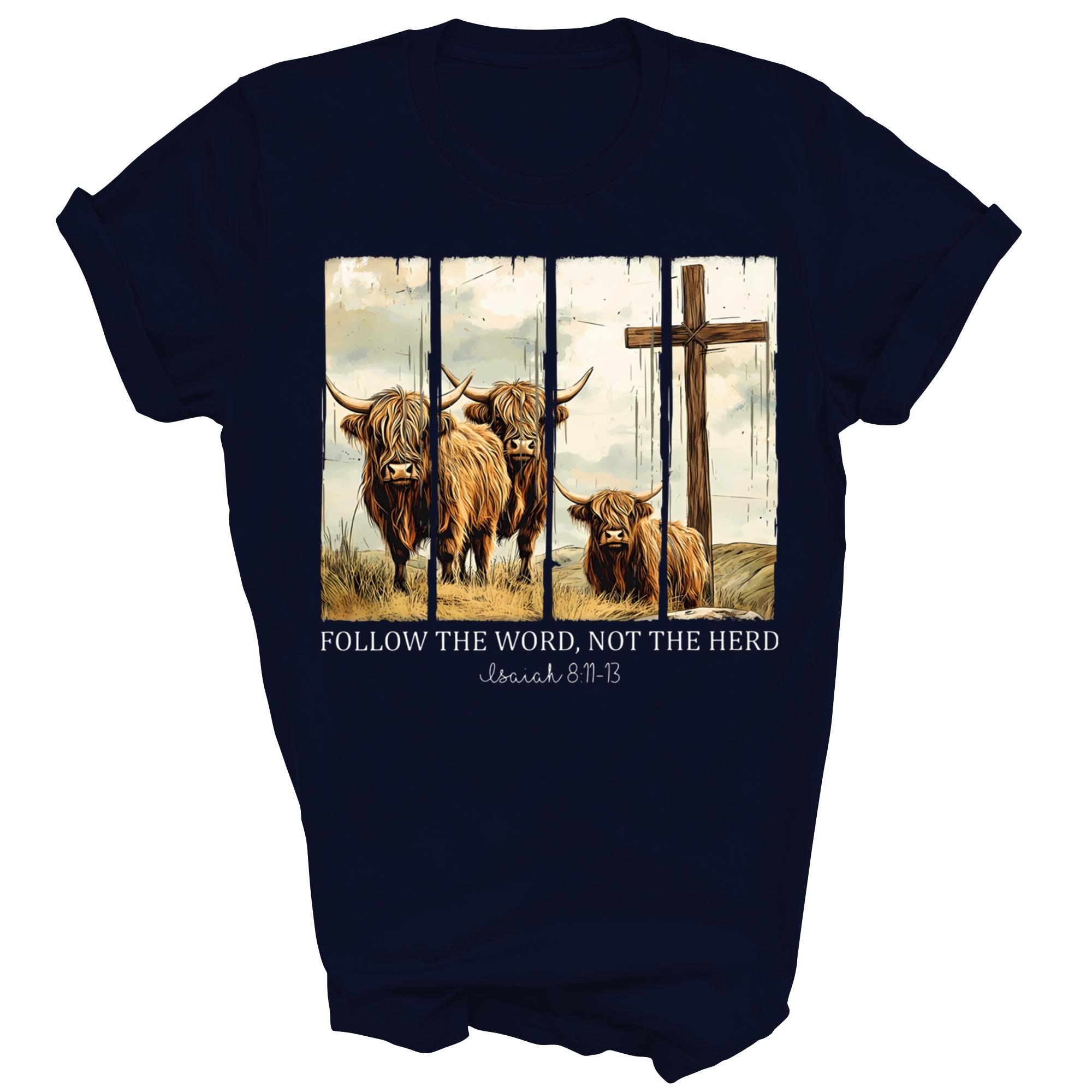 Follow The Word Not The Herd Christian Highland Cow Unisex Shirt Gift - Picture 4 of 5