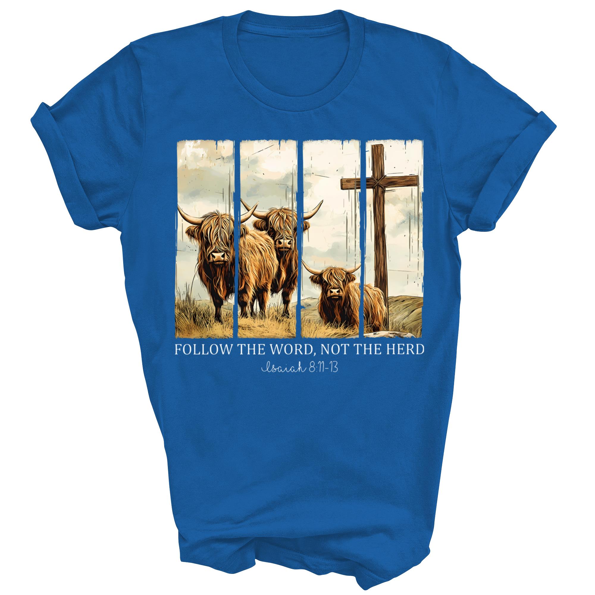 Follow The Word Not The Herd Christian Highland Cow Unisex Shirt Gift - Picture 5 of 5